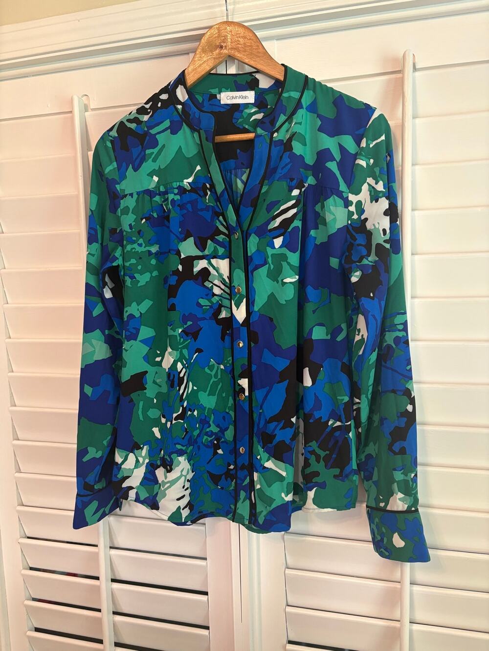 Calvin‎ Klein Blue And Green Floral Blouse